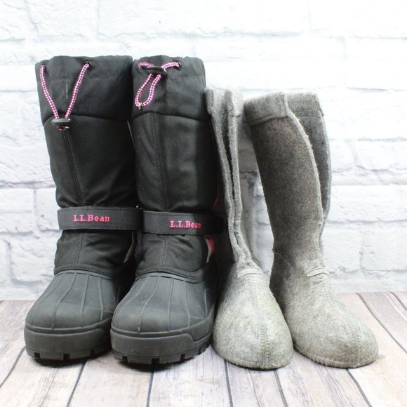 LL Bean Girl's Black Pink Pull On Northwoods Insulated Winter Boots Size 7 - Picture 10 of 11